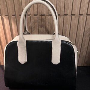 Anne Klein Black & Tan Purse Handbag Satchel Gold Detail